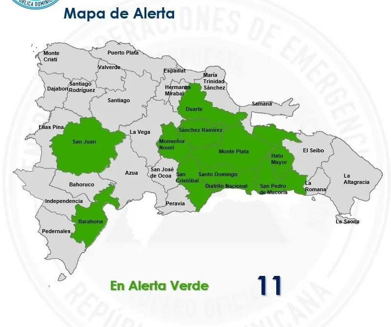 COE aumenta a 11 las provincias y el DN en alerta verde por vaguada