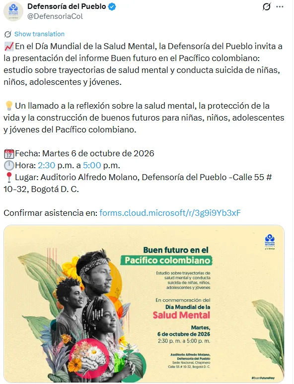 Pacífico colombiano: 122 menores y jóvenes murieron por suicidio entre 2021 y 2025