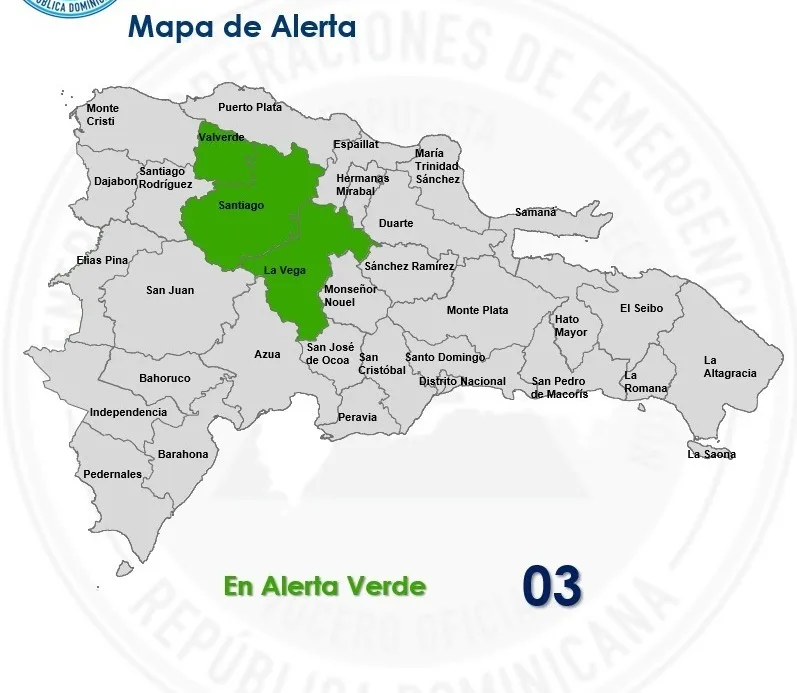 COE declara alerta verde en Santiago, La Vega y Valverde por lluvias