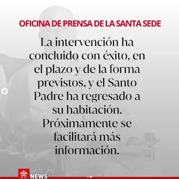 Operación para extirpar nódulo pulmonar al papa León XIV concluye con éxito
