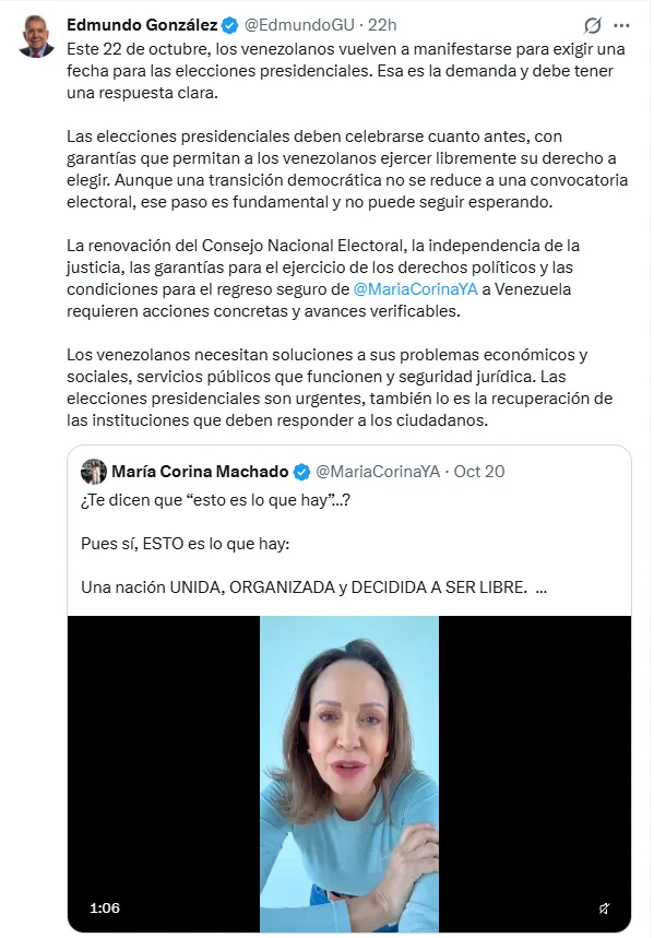 Edmundo González exige elecciones presidenciales en Venezuela